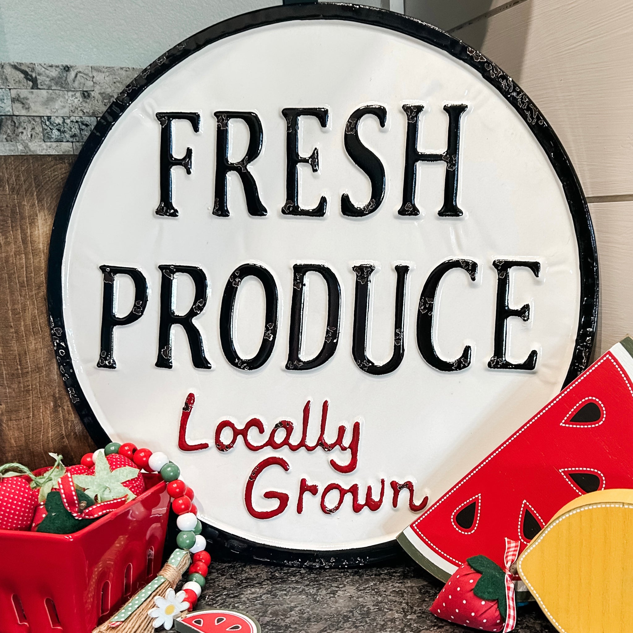 Fresh Produce Metal Sign