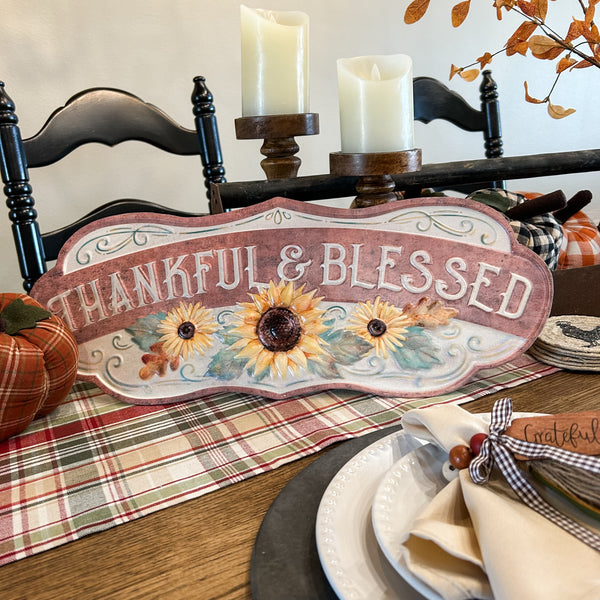 Thankful and Blessed Metal Sign