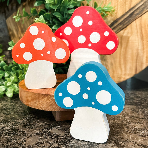 Whimsical Wood Mushroom Sitters