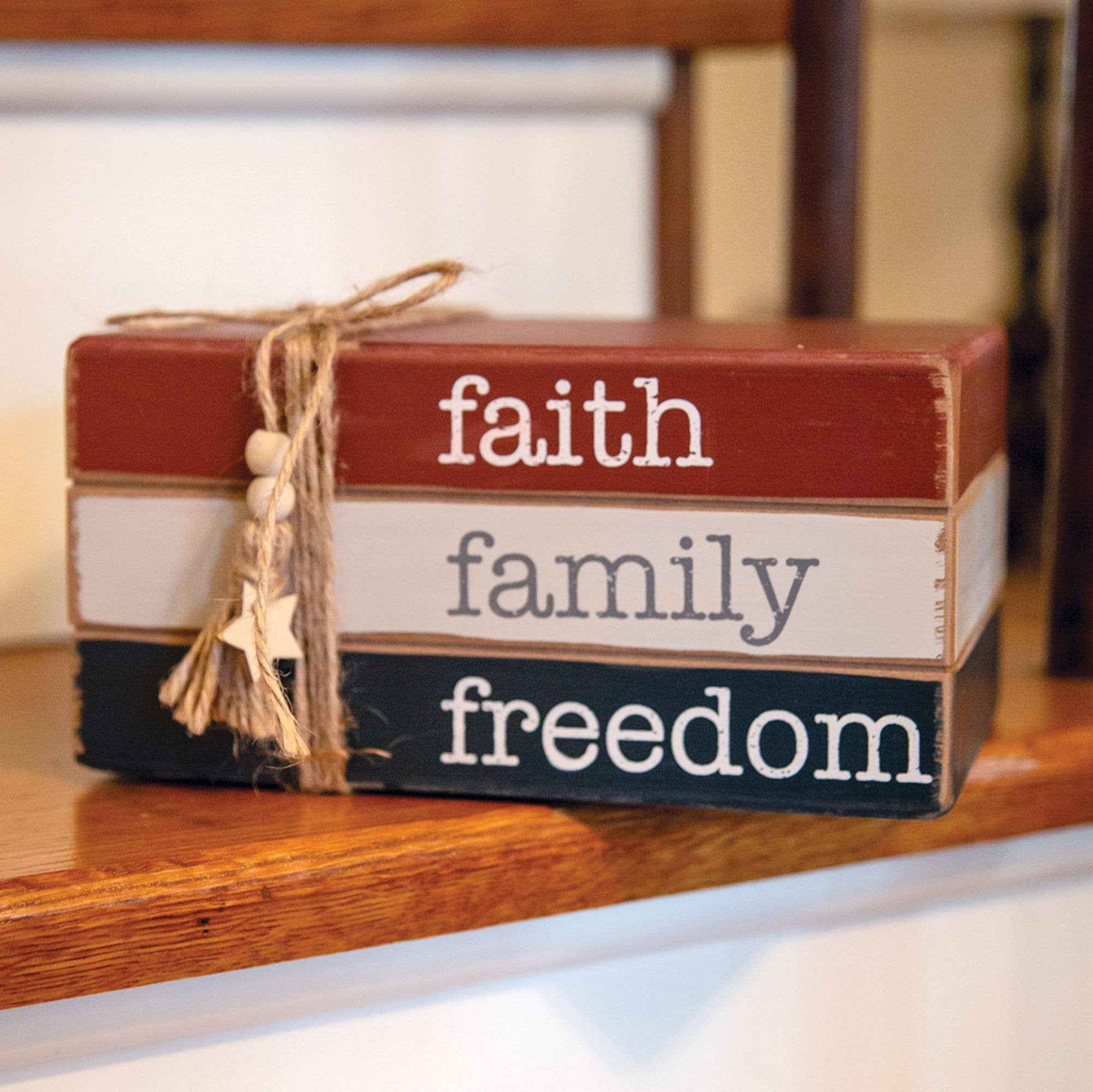 Faith - Family - Freedom Wooden Book Stack
