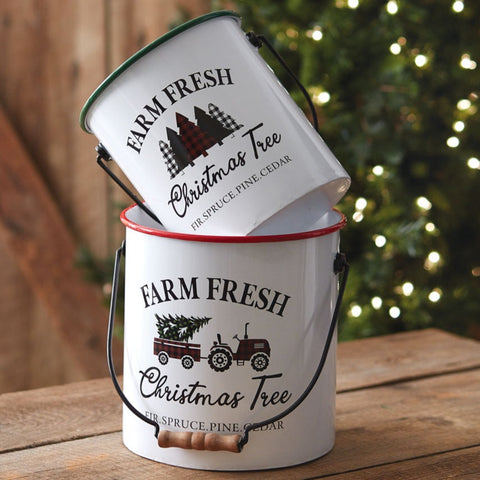 Farm Fresh Christmas Tree Enamel Buckets