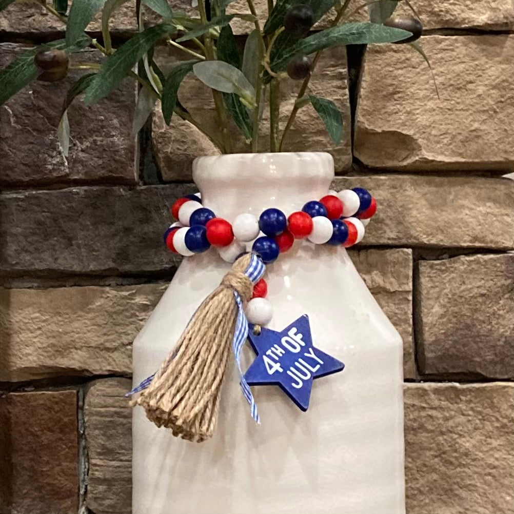 Fourth of July Farmhouse Wood Bead Garland