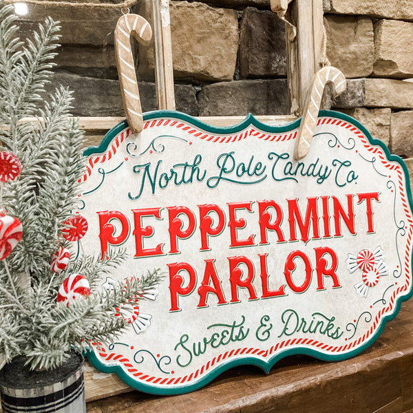 North Pole Peppermint Metal Sign